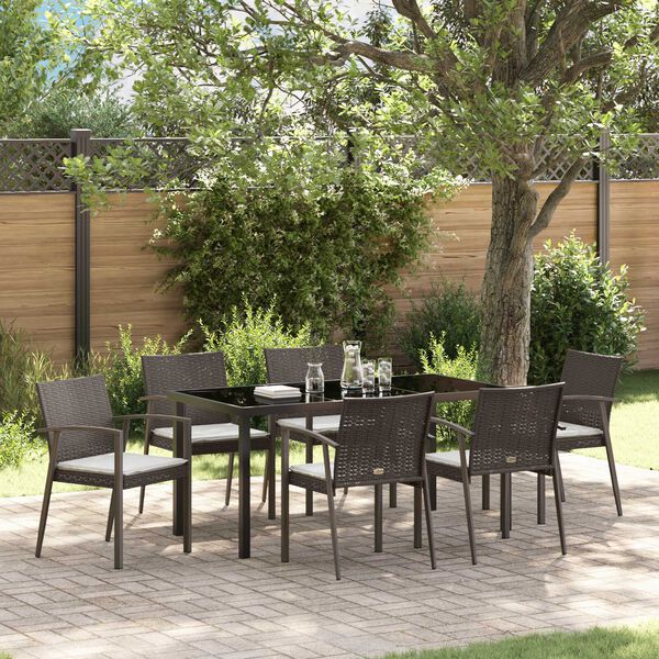 vidaXL Ensemble de salle &agrave; manger pour jardin 7 pcs Marron et Noir