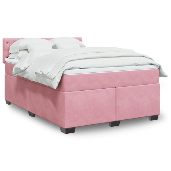 vidaXL Sommier &agrave; lattes de lit avec matelas Rose 140x190 cm Velours