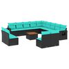 vidaXL Ensemble de canap&eacute; de jardin 14 pcs avec coussins noir r&eacute;sine tress&eacute;e