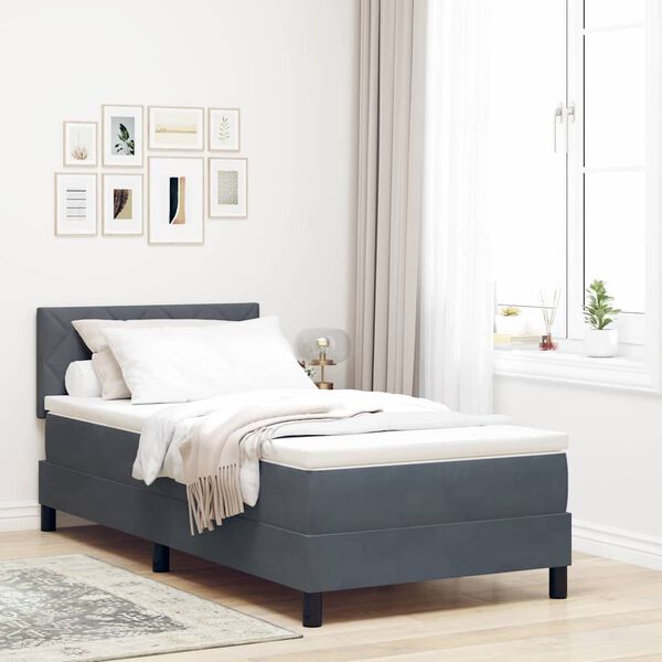 vidaXL Lit &agrave; ressorts avec matelas Gris fonc&eacute; 90 x 190 cm Velours