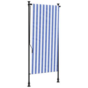 vidaXL Store roulant d'ext&eacute;rieur bleu et blanc 100x270 cm tissu acier