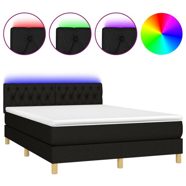 vidaXL Sommier &agrave; lattes de lit avec matelas LED Noir 140x200 cm Tissu