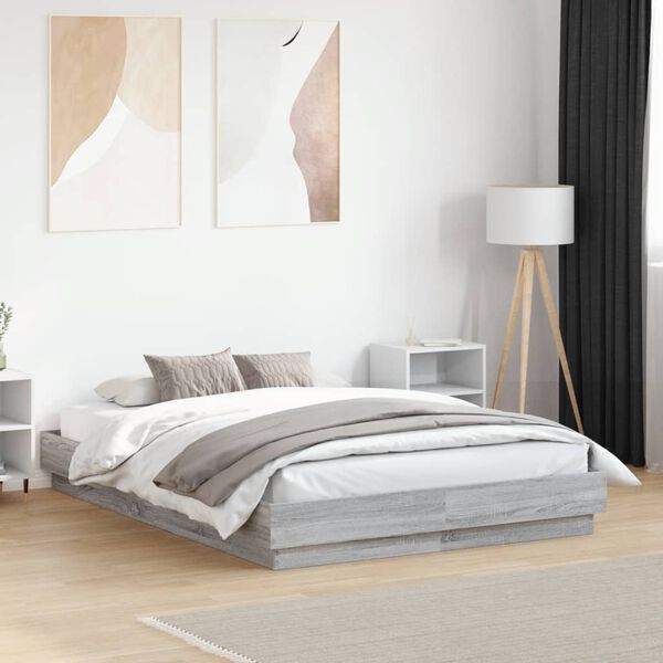 vidaXL Cadre de lit sans matelas sonoma gris 140x190 cm