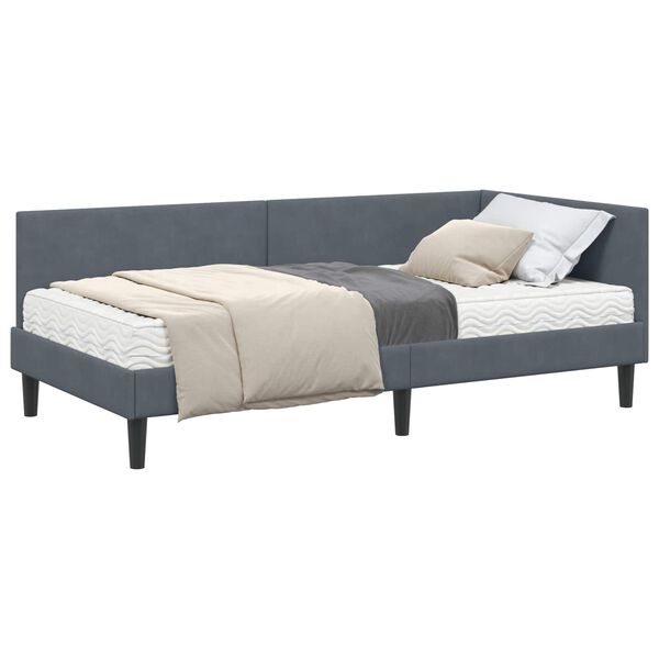 vidaXL Cadre de lit d'angle avec matelas Autre 2 pcs Gris Velours