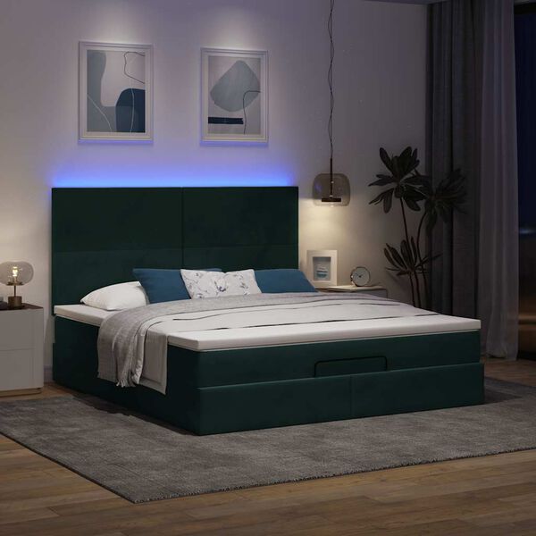 vidaXL Cadre de lit ottoman avec matelas vert fonc&eacute; 160x200 cm velours
