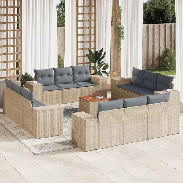 vidaXL Salon de jardin avec coussins 13 pcs beige r&eacute;sine tress&eacute;e