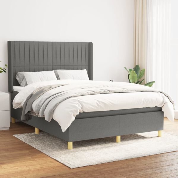 vidaXL Sommier &agrave; lattes de lit avec matelas Gris fonc&eacute; 140x190cm Tissu