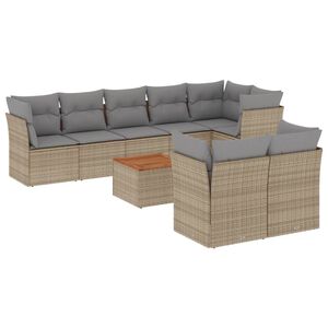 vidaXL Salon de jardin avec coussins 9 pcs beige r&eacute;sine tress&eacute;e