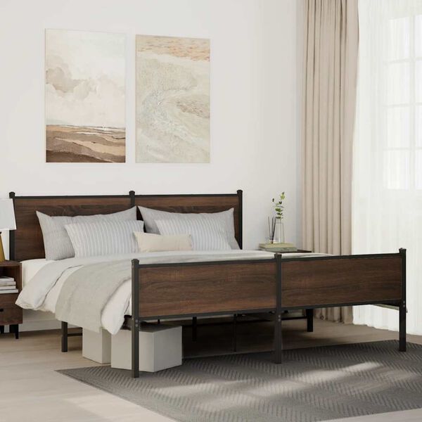 vidaXL Cadre de lit en m&eacute;tal sans matelas ch&ecirc;ne marron 180x200 cm