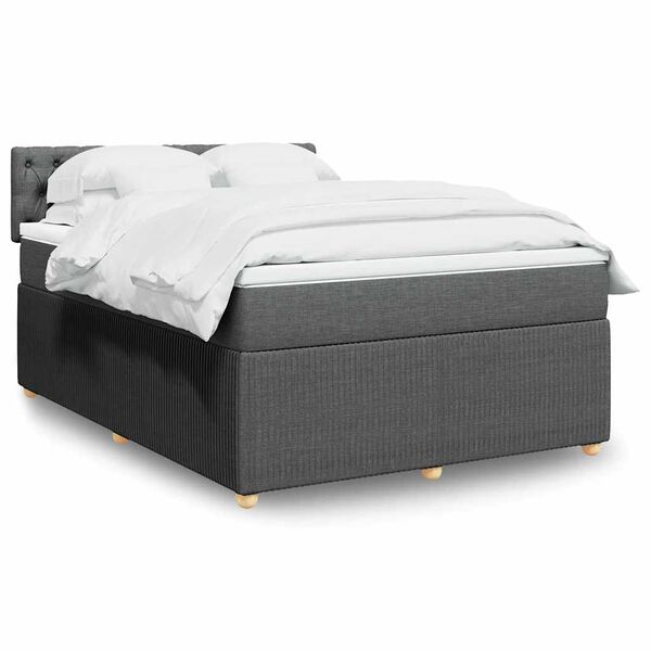 vidaXL Sommier &agrave; lattes de lit avec matelas Gris fonc&eacute; 140x200cm Tissu