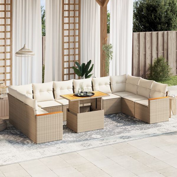 vidaXL Salon de jardin 11 pcs avec coussins beige r&eacute;sine tress&eacute;e
