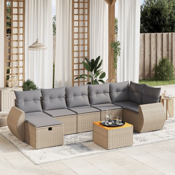 vidaXL Salon de jardin avec coussins 8pcs m&eacute;lange beige r&eacute;sine tress&eacute;e