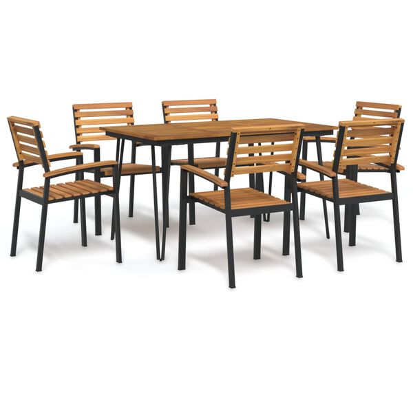 vidaXL Ensemble &agrave; manger de jardin 7 pcs bois d'acacia solide et m&eacute;tal