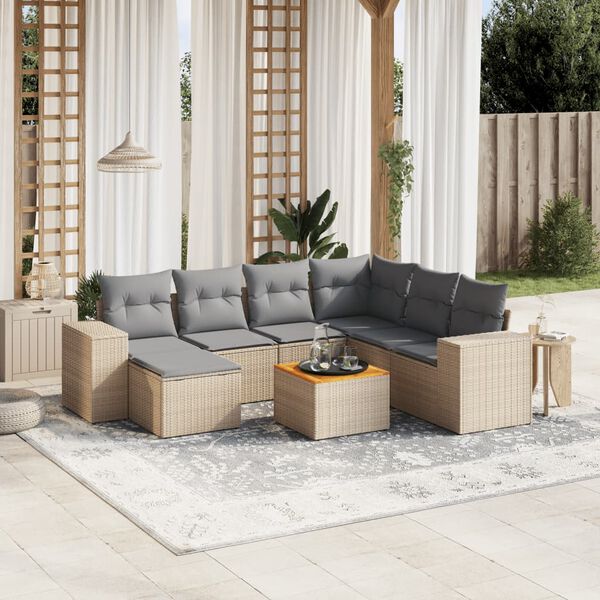 vidaXL Salon de jardin avec coussins 8 pcs beige r&eacute;sine tress&eacute;e