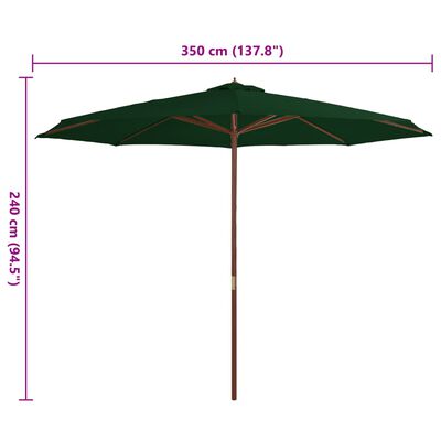 vidaXL Parasol d'extérieur avec mât en bois 350 cm Vert