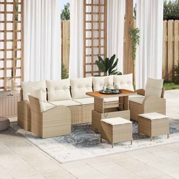 vidaXL Ensemble de canap&eacute; de jardin avec coussin 10 pcs Beige et cr&egrave;me