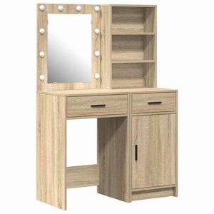 vidaXL Ensemble de table de maquillage avec LED 2 pc Ch&ecirc;ne Sonoma