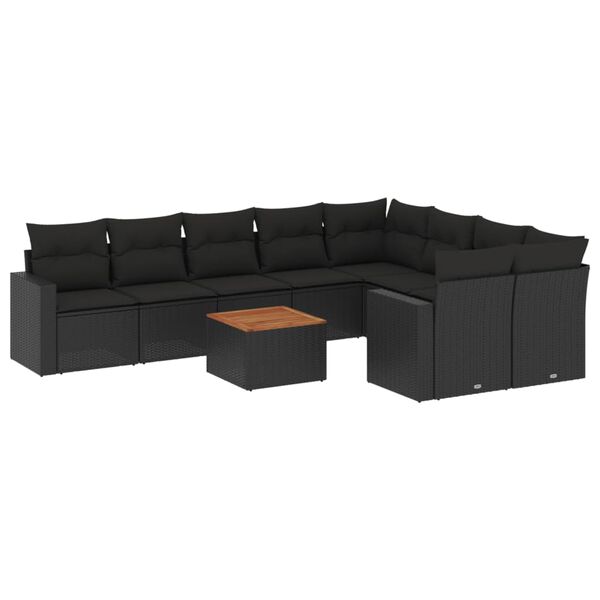 vidaXL Salon de jardin 10 pcs avec coussins noir r&eacute;sine tress&eacute;e