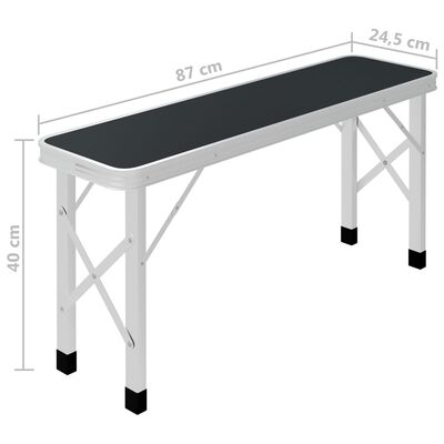 vidaXL Table de camping pliable avec 2 bancs Aluminium Gris