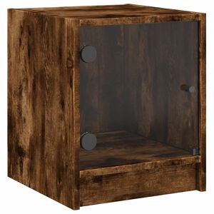 vidaXL Table de chevet avec porte en verre ch&ecirc;ne fum&eacute; 35x37x42 cm