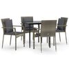 vidaXL Ensemble &agrave; manger de jardin coussins 5 pcs noir et gris