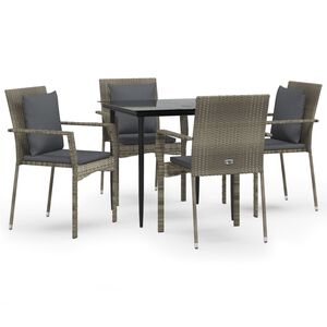 vidaXL Ensemble &agrave; manger de jardin coussins 5 pcs noir et gris