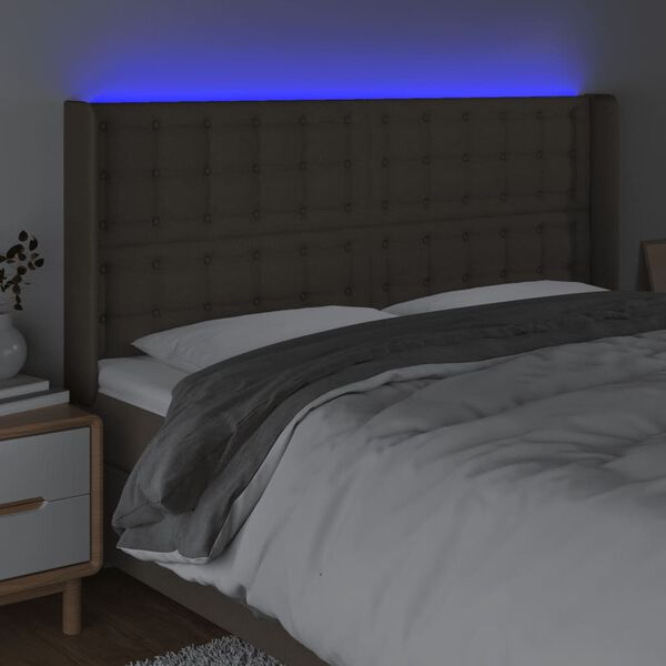 vidaXL T&ecirc;te de lit &agrave; LED Taupe 163x16x118/128 cm Tissu