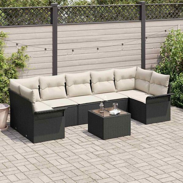 vidaXL Ensemble de canap&eacute; de jardin avec coussin 8 pcs Noir polyrotin