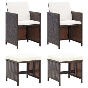 vidaXL Jeu de chaise et tabouret de jardin 4 pcs Résine tressée Marron