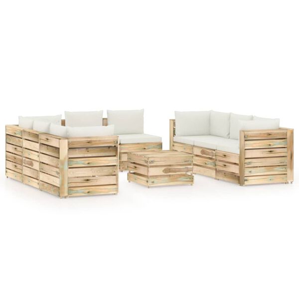 vidaXL Salon de jardin 9 pcs avec coussins Bois impr&eacute;gn&eacute; de vert