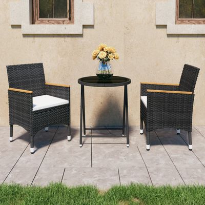 vidaXL Ensemble de bistro de jardin 3 pcs poly rotin et verre trempé