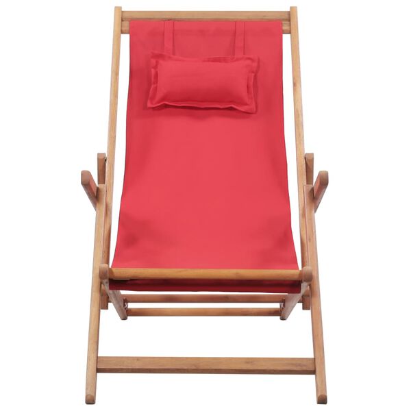 vidaXL Chaise pliable de plage Tissu et cadre en bois Rouge