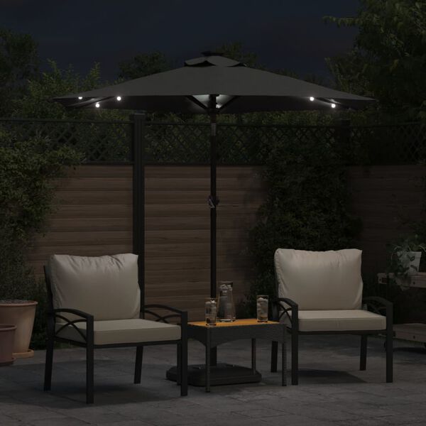 vidaXL Parasol de jardin LED et mât en acier anthracite 225x225x212 cm