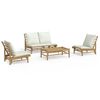 vidaXL Salon de jardin 4 pcs avec coussins blanc cr&egrave;me bambou