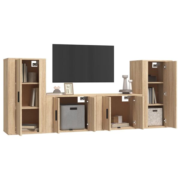 vidaXL Ensemble de meubles TV 4 pcs Ch&ecirc;ne sonoma Bois d'ing&eacute;nierie