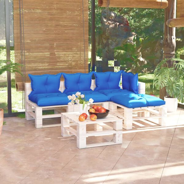 vidaXL Salon palette de jardin 5 pcs avec coussins bois de pin