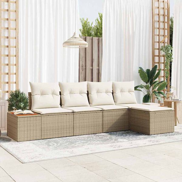 vidaXL Ensemble de canap&eacute; de jardin 5 pcs Beige Poly rotin