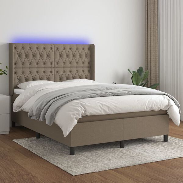vidaXL Sommier &agrave; lattes de lit matelas et LED Taupe 140x200 cm Tissu
