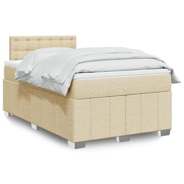 vidaXL Sommier &agrave; lattes de lit avec matelas Cr&egrave;me 120x200 cm Tissu