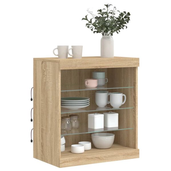 vidaXL Buffet avec lumi&egrave;res LED ch&ecirc;ne sonoma 60,5x37x67 cm