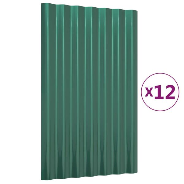 vidaXL Panneaux de toiture 12 pcs Acier galvanis&eacute; Vert 60x36 cm