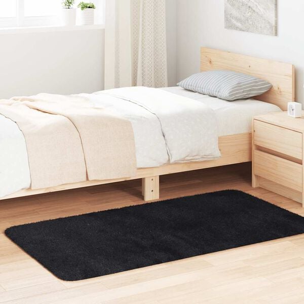 vidaXL Tapis shaggy &agrave; poils longs NAVARRA noir 80x150 cm polyester