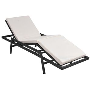 vidaXL Chaise longue avec coussin R&eacute;sine tress&eacute;e Noir