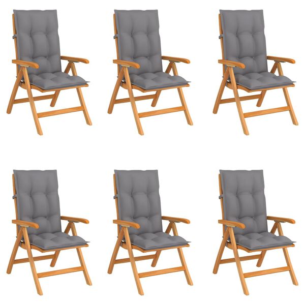 vidaXL Chaises inclinables de jardin et coussins lot de 6 Teck solide