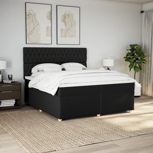 vidaXL Sommier &agrave; lattes de lit avec matelas Noir 200x200 cm Tissu