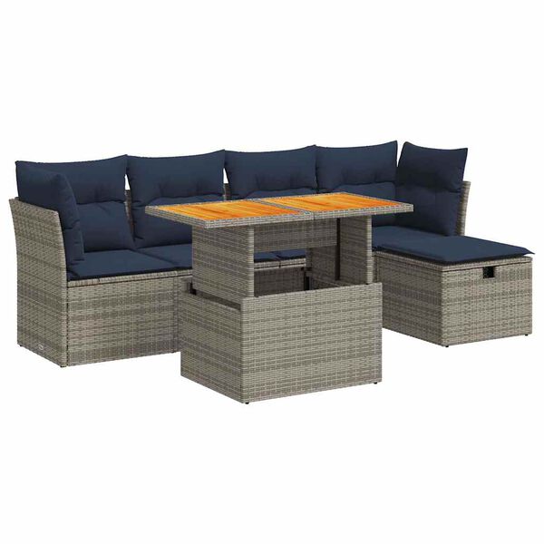 vidaXL Salon de jardin avec coussins 6 pcs gris r&eacute;sine tress&eacute;e acacia