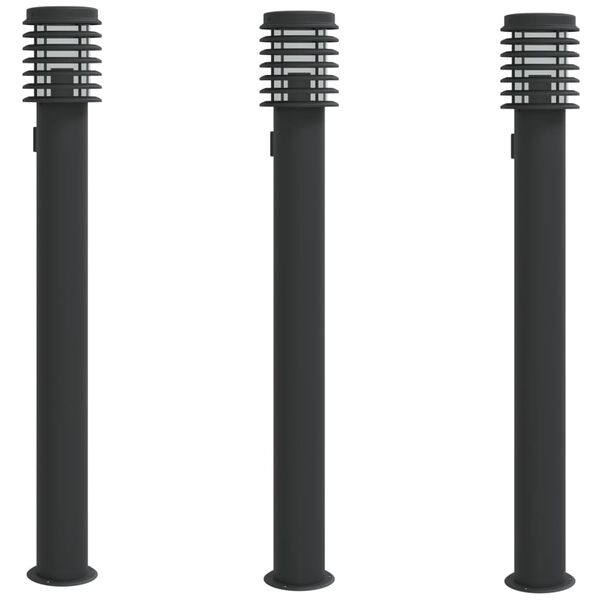 vidaXL Lampadaires d'extérieur avec sortie 3 pcs noir acier inoxydable