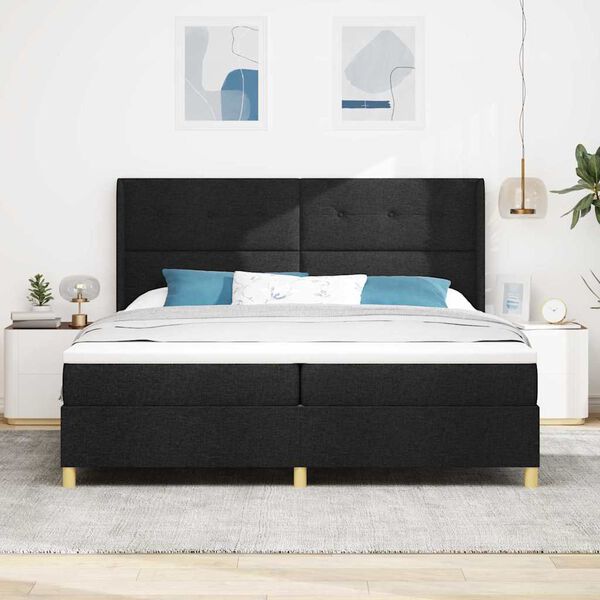 vidaXL Lit &agrave; ressorts avec matelas Noir 200 x 200 cm tissu
