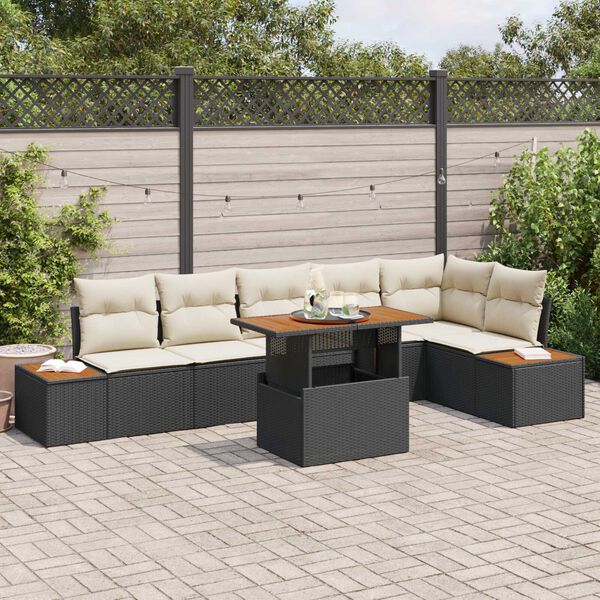 vidaXL Ensemble de canap&eacute; de jardin 7 pcs Noir Poly rotin
