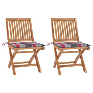 vidaXL Chaises de jardin lot de 2 avec coussins &agrave; carreaux rouge Teck